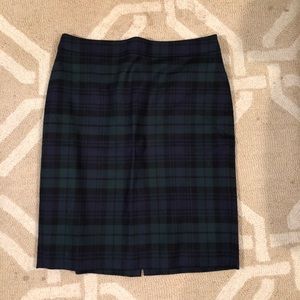 J.Crew Navy and Green Plaid Pencil Skirt